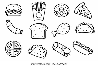 Conjunto de iconos planos de comida rápida