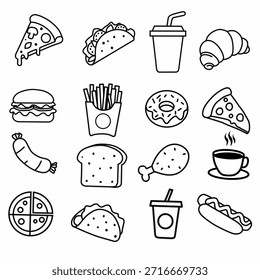 Conjunto de iconos planos de comida rápida