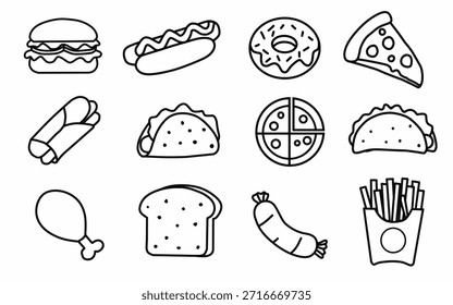 Conjunto de iconos planos de comida rápida