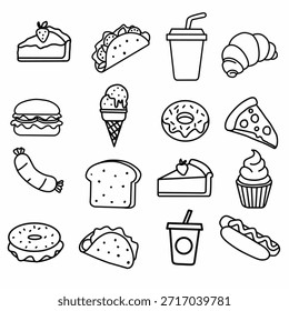 Conjunto de iconos planos de comida rápida