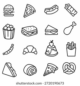 Conjunto de iconos planos de comida rápida	