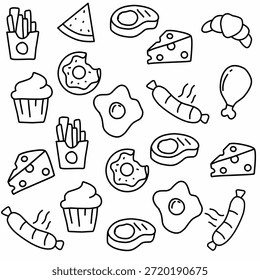 Conjunto de iconos planos de comida rápida	