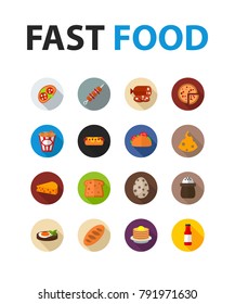 Fast food flat icon set. Vector illustration. Element template for design.