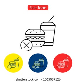 Fast food flat icons. Outline symbols of burger and soda in colorful circles for apps infographic website media print. Junk food vector illustration. Isolated on white background