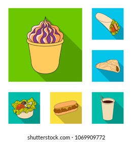 Fast food flat icons in set collection for design.Food from semi-finished products vector symbol stock web illustration.
