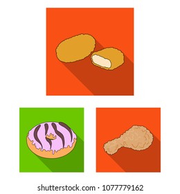 Fast food flat icons in set collection for design.Food from semi-finished products vector symbol stock web illustration.