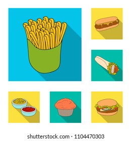 Fast food flat icons in set collection for design.Food from semi-finished products vector symbol stock web illustration.