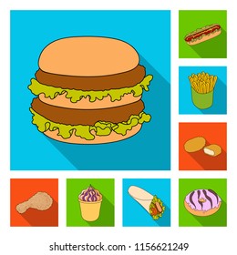 Fast food flat icons in set collection for design.Food from semi-finished products vector symbol stock web illustration.