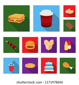 Fast food flat icons in set collection for design.Food from semi-finished products vector symbol stock web illustration.