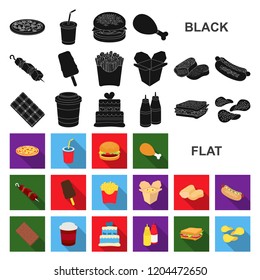 Fast food flat icons in set collection for design.Food from semi-finished products vector symbol stock web illustration.