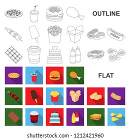 Fast food flat icons in set collection for design.Food from semi-finished products vector symbol stock web illustration.