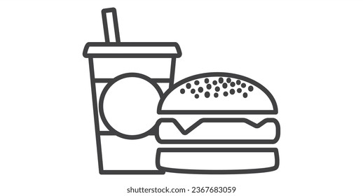Fast Food Flat Icons Set. Street Food Vector illustration, Hamburger and soft drink cup, Fast food icon, flat design on white background, 