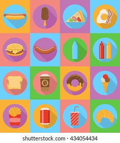 fast food flat icons with the shadow vector illustration isolated on background