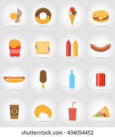 fast food flat icons with the shadow vector illustration isolated on background