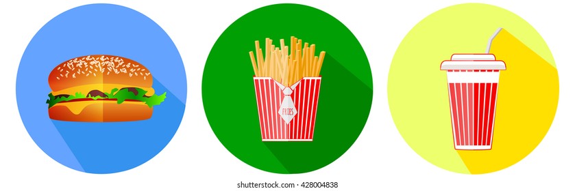 Fast food flat icons. Vector illustration.