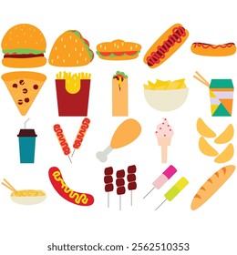 Fast Food Flat Illustration in blank backgrround