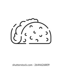 Fast food flat line icon. Burger, fast snacks, sandwich, french fries, hot dog, mexican burrito, pizza vector illustrations.  Thin signs for restaurant menu.
