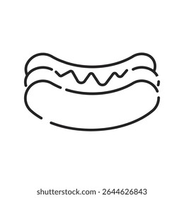 Fast food flat line icon. Burger, fast snacks, sandwich, french fries, hot dog, mexican burrito, pizza vector illustrations.  Thin signs for restaurant menu.