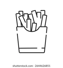 Fast food flat line icon. Burger, fast snacks, sandwich, french fries, hot dog, mexican burrito, pizza vector illustrations.  Thin signs for restaurant menu.
