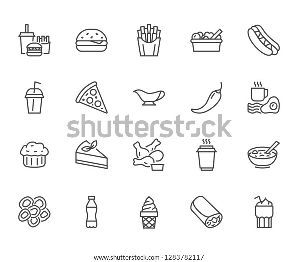 Fast Food Flat Line Icons Set Stock Vector (Royalty Free) 1283782117