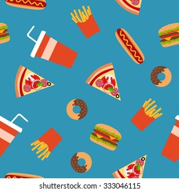 Fast food flat style seamless pattern. Vector background for your design. 