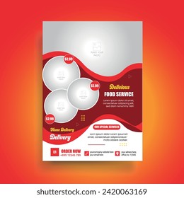 Fast Food Flyer Design cooking, cafe   
and restaurant menu, food ordering, junk food. Pizza, Burger, French fries and Soda, poster, flyer, cover, menu, brochure.