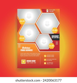 Fast Food Flyer Design cooking, cafe   
and restaurant menu, food ordering, junk food. Pizza, Burger, French fries and Soda, poster, flyer, cover, menu, brochure.