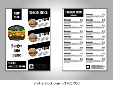 Fast Food Flyer Design Double Side Vector Template In A4 Size. Brochure And Layout Design.