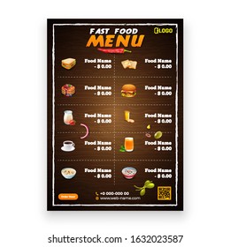Fast food flyer design template in A4 size with food Menu