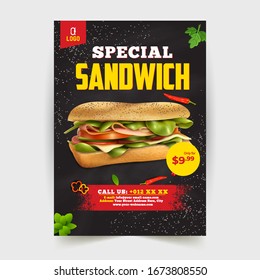 Fast Food Flyer Design Template Cooking, Cafe And Restaurant Menu, Food Ordering, Junk Food. Pizza, Burger, French Fries And Soda. Vector Illustration For Banner, Poster, Flyer, Cover, Menu, Brochure.