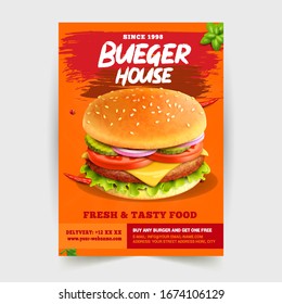 Fast Food Flyer Design Template cooking, cafe and restaurant menu, food ordering, junk food. Pizza, Burger, French fries and Soda. Vector illustration for banner, poster, flyer, cover, menu, brochure.