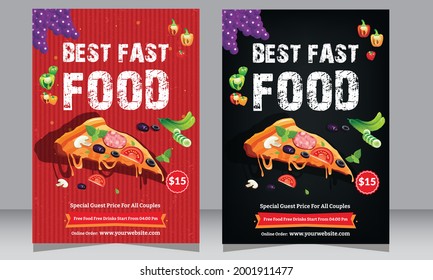 Fast Food Flyer Design Template Cooking, Cafe And Restaurant Menu, Food Ordering, Junk Food. Pizza, Burger, Healthy Meal, Green Color Restaurant Menu Template Banner, Poster, Flyer, Cover, Menu, Broch