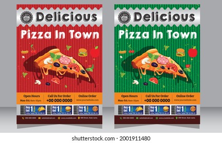 Fast Food Flyer Design Template Cooking, Cafe And Restaurant Menu, Food Ordering, Junk Food. Pizza, Burger, Healthy Meal, Green Color Restaurant Menu Template Banner, Poster, Flyer, Cover, Menu, Broch