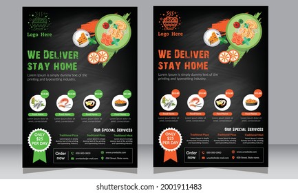 Fast Food Flyer Design Template Cooking, Cafe And Restaurant Menu, Food Ordering, Junk Food. Pizza, Burger, Healthy Meal, Green Color Restaurant Menu Template Banner, Poster, Flyer, Cover, Menu, Broch