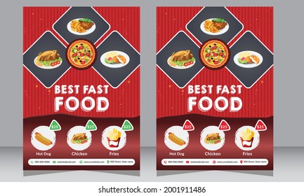 Fast Food Flyer Design Template Cooking, Cafe And Restaurant Menu, Food Ordering, Junk Food. Pizza, Burger, Healthy Meal, Green Color Restaurant Menu Template Banner, Poster, Flyer, Cover, Menu, Broch