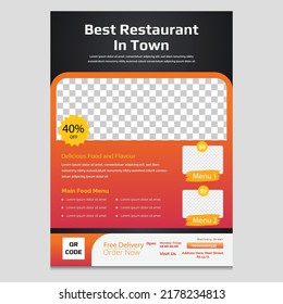 Fast Food Flyer Design Template cooking, cafe and restaurant menu, food ordering, junk food. Pizza, Burger, French fries and Soda. Vector illustration for banner, poster, flyer, cover, menu, brochure.