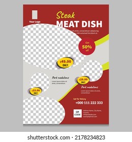 Fast Food Flyer Design Template cooking, cafe and restaurant menu, food ordering, junk food. Pizza, Burger, French fries and Soda. Vector illustration for banner, poster, flyer, cover, menu, brochure.