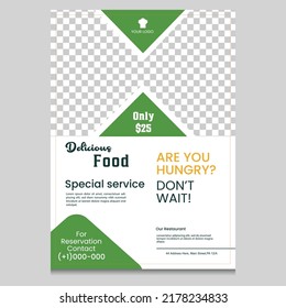 Fast Food Flyer Design Vorlagenkochen, Café- und Restaurantmenü, Lebensmittelbestellung, Junk Food. Pizza, Burger, Pommes frites und Soda. Vektorgrafik für Banner, Poster, Flyer, Cover, Menü, Broschüre.
