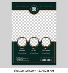 Fast Food Flyer Design Template cooking, cafe and restaurant menu, food ordering, junk food. Pizza, Burger, French fries and Soda. Vector illustration for banner, poster, flyer, cover, menu, brochure.