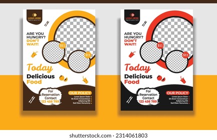 Fast Food Flyer Design Template cooking, restaurant menu, food ordering, Pizza, Burger, French fries and Soda. Vector illustration for poster, flyer, cover, menu, brochure.