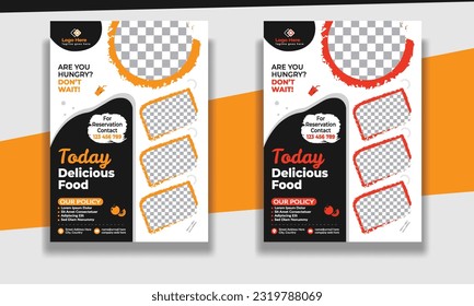 Fast Food Flyer Design Template cooking, restaurant menu, food ordering, Pizza, Burger, French fries and Soda. Vector illustration for poster, flyer, cover, menu, brochure.