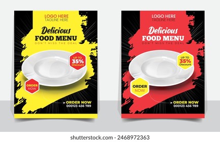 Fast Food Flyer Design Template cooking, cafe and modern restaurant menu, food ordering, junk food. Vector illustration for flyer template design, banner, poster, cover, menu, brochure