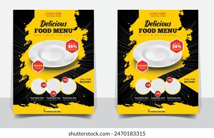 Fast Food Flyer Design Template cooking, cafe and modern restaurant menu, food ordering, junk food. Vector illustration for flyer template design, banner, poster, cover, menu, brochure