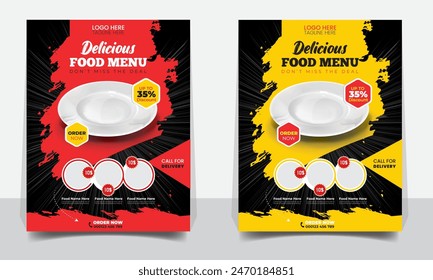 Fast Food Flyer Design Template cooking, cafe and modern restaurant menu, food ordering, junk food. Vector illustration for flyer template design, banner, poster, cover, menu, brochure