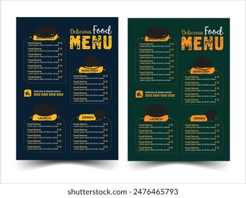 Fast food flyer design template in A4 size, vector illustration, Menu placemat food restaurant brochure, menu template design, food concept.
