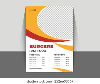 Fast food flyer design template featuring pizza burgers fries and soda. Perfect for cafe and restaurant menus food ordering banners posters flyers covers and brochures