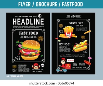 Fast Food Flyer Design Vector Template In A4 Size.
Brochure And Layout Design.
Food Concept.
