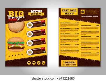 Fast Food Flyer Design Vector Template In A4 Size. Brochure And Layout Design. Food Concept.