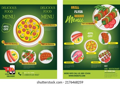 fast food Flyer poster pamphlet brochure cover design layout background with vector template in A4 size Food Delivery Flyer Pamphlet brochure design vector template in A4 size. Healthy Meal, Green