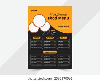 Fast food flyer template brochure design vector template in A4 size. Vector illustration for banner, poster, flyer, cover, menu, brochure.